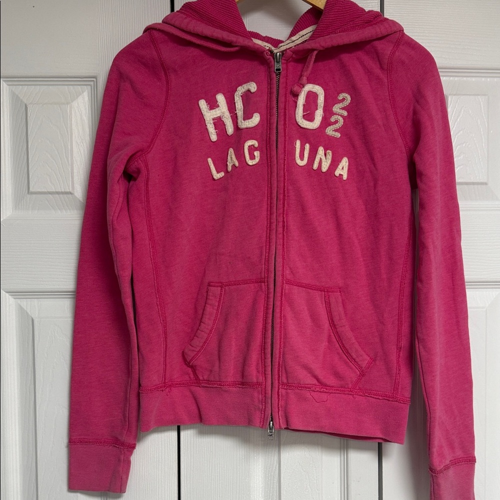 CO Hollister Kids Youth Vibrant Pink Zip-Up Hoodie Sz Large